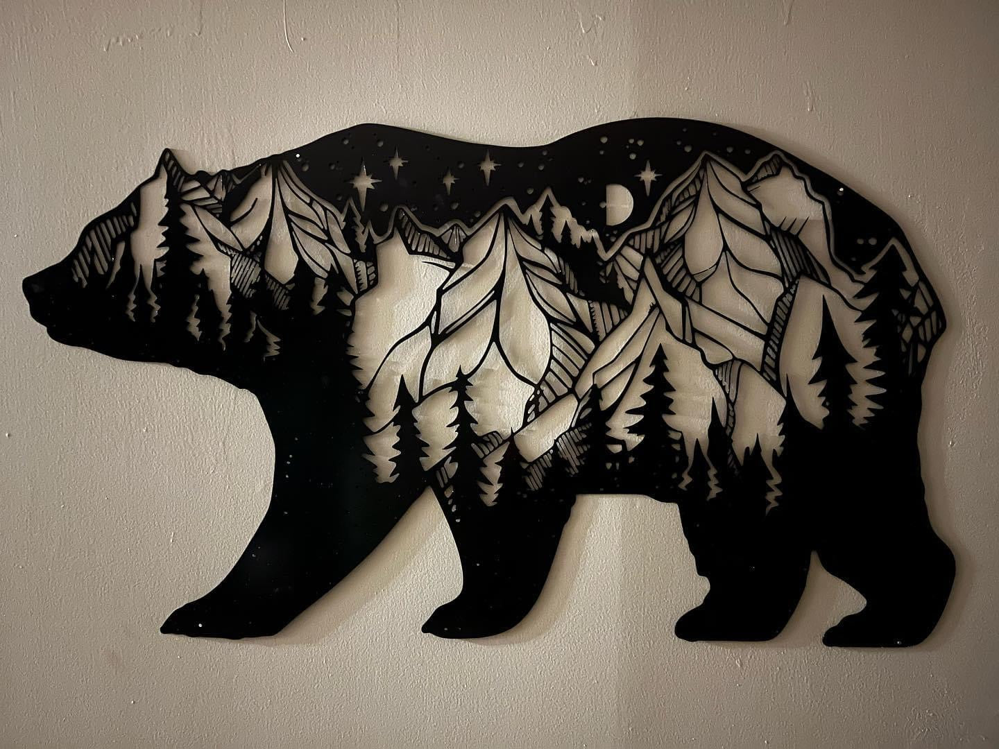 Bear Wall Art – Mountain Scene Silhouette
